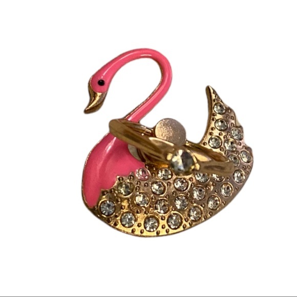 Phone Ring Metal Stand Pink OR Black Jeweled Swan - Picture 1 of 12
